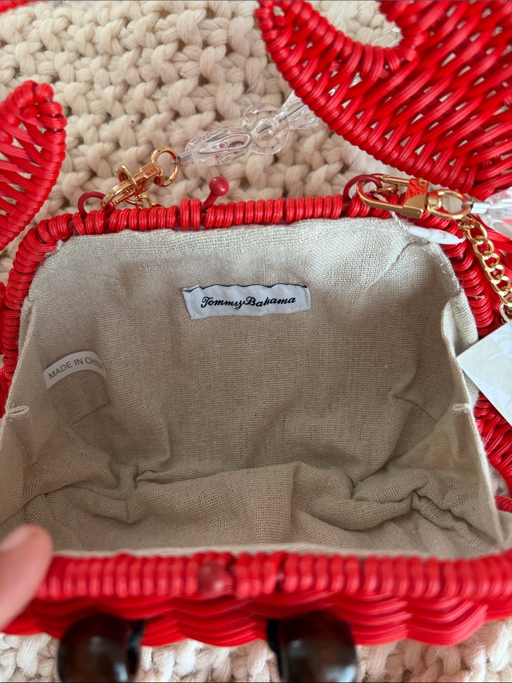 Tommy Bahama Red Crab-Shaped Crossbody Bag with Gold Chain - Picture 3 of 5